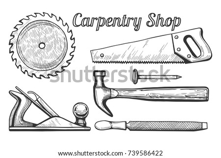 Vector Illustration Of Woodworking Or Carpentry Equipment Tools Icons Instruments Circular Miter Saw Vector Illustration Of Woodworking Or Carpentry Equipment Tools Icons Instruments Circular Miter Saw