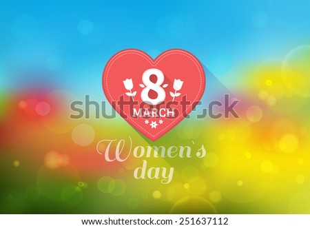 March 8 Women's Day card with tulips on a bright and colorful spring background. Vector illustration