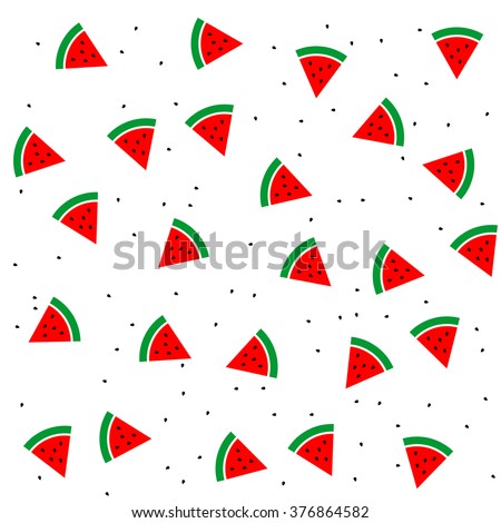 Watermelon slices and seeds seamless pattern background