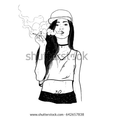 stock vector rap smoking girl 642657838