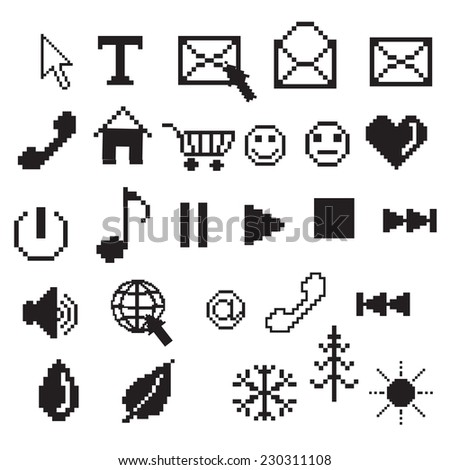 Pixel Art Icons Black White Stock Vector 230311108 - Shutterstock