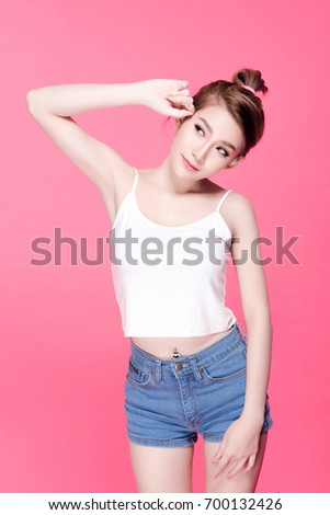 https://thumb9.shutterstock.com/display_pic_with_logo/2511559/700132426/stock-photo-slim-fit-body-of-asian-woman-standing-and-touch-her-head-pink-background-700132426.jpg