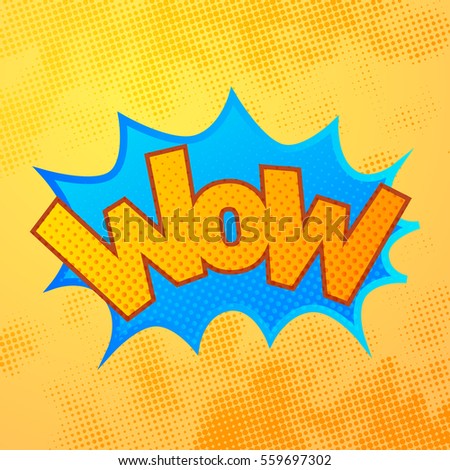 stock vector wow comics sound effect with halftone pattern on yellow background 559697302