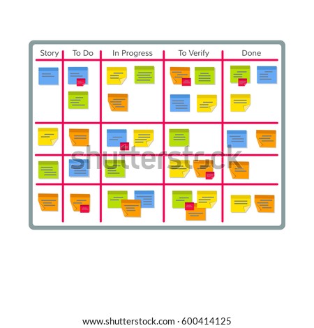 kanban scrum agile whiteboard task software notes development team management visual tasks illustration shutterstock vector planning cartoon pictogram royalty