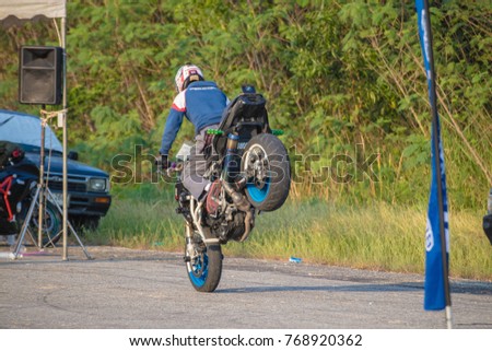 Ban Chang District RAYONG, THAILAND - November 18, 2017 : It is the show of motorcycle's Stuntman.