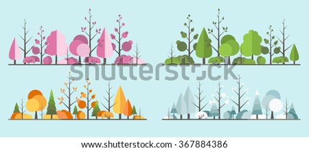 Natural all seasons landscape with a tree in the flat style. a beautiful park.Environmentally friendly natural landscape.