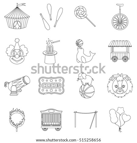Circus set icons in outline style. Big collection of circus vector symbol stock illustration