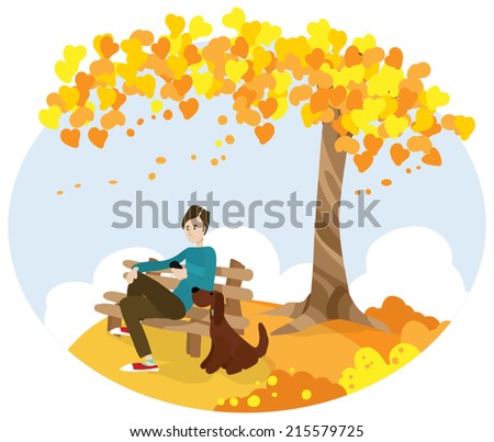 man dog sitting on bench using stock vector 215579725 shutterstock telephone tree