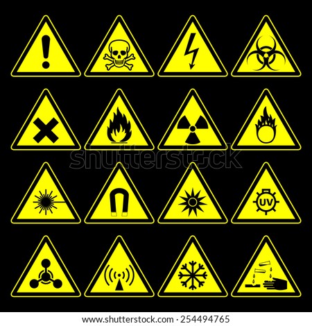 Triangular Warning Hazard Symbols Signs Collection Stock Vector ...