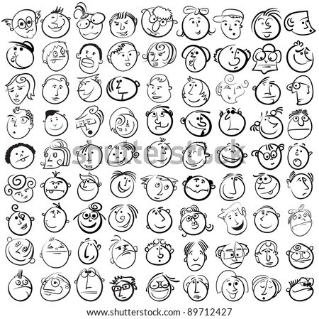 Doodled Funny Stick Figure Faces Jpg Stock Illustration 74625928 ...