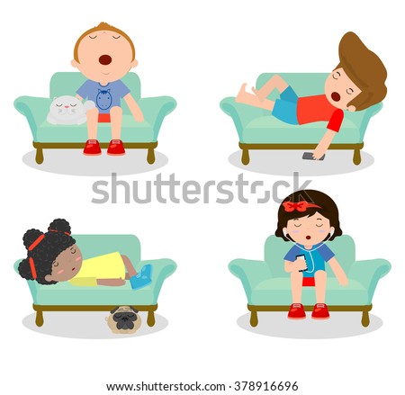 set of kid sleeping on sofa at home on white background children resting at home - Cartoon Picture Of Child set of kid sleeping on sofa at home on white background children resting at home - Cartoon Picture Of Child