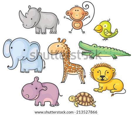 Vector Cartoon Illustration Seven Baby Animals Stock Vector 115345216 ...