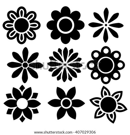 Set Black Isolated Vector Flowers Icons Stock Vector 407029306 ...