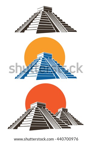 Stylized vector illustration of ancient Mayan pyramids