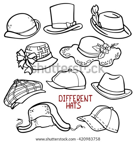 Hats Set Linear Drawings Stock Vector 420983758 - Shutterstock