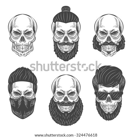 Skulls Hipster Hair Beards Fashion Vector Stock Vector 