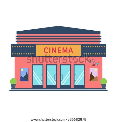 Cinema Building Front Veiw Flat Style Stock Vector 585582878 - Shutterstock