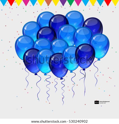 Birthday party vector background - colorful festive balloons, confetti, ribbons flying for celebrations card in isolated white background with space for you text.