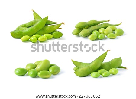 green soybeans on white background