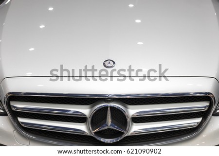 Nakhonratchasrima,Thailand, April 01, 2017:Mercedes Benz logo close up. Mercedes-Benz is a German automobile manufacturer.