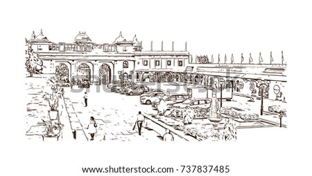 Sketch Udaipur Palace India Vector Illustration Stock Vector 737837485 ...