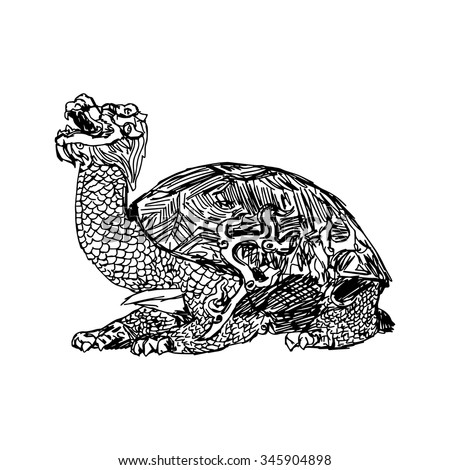 Illustration Vector Doodle Hand Drawn Of Sketch Bronze Statue A Turtle In Forbidden City