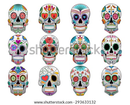 Set Sugar Skulls Illustrations Dead Day Stock Vector 731983264 ...