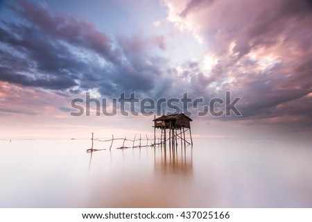 GO CONG, VIETNAM - AUGUST 30, 2015 - The sunrise on Tan Thanh beach, Go Cong, Tien Giang province, Vietnam