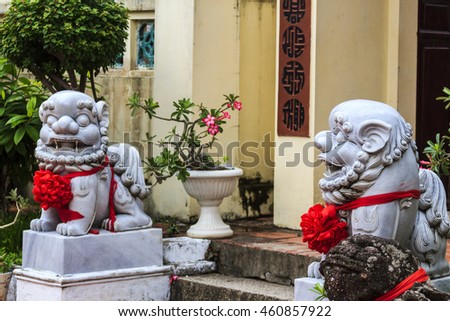 KIEN GIANG, VIETNAM - JULY 08, 2016 - A stone statue at Mac Cuu tomb, located at the foot of Binh San Mountain in Binh San Ward of Ha Tien Town, is highly recommended for who travel to the Kien Giang