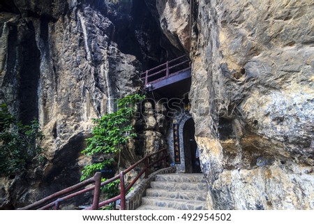 KIEN GIANG, VIETNAM - JULY 08, 2016 - An entrance to Thach Dong (which means Stone Grotto) at Ha Tien Town, Kien Giang province, Vietnam