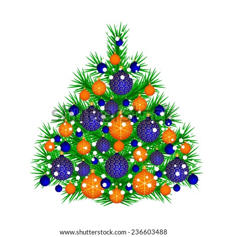 Christmas Tree With Blue And Orange Balls Christmas Tree With Blue And Orange Balls