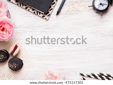 Table Top View cute feminine stuff on white table stock photo 475157305 Table Top View cute feminine stuff on white table stock photo 475157305