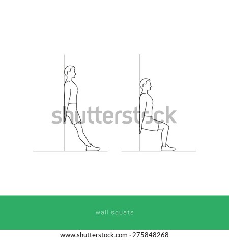 Fitness Icon doing wall squats workout. Fitness instruction. To use for workout instructions. Vector and illustration design