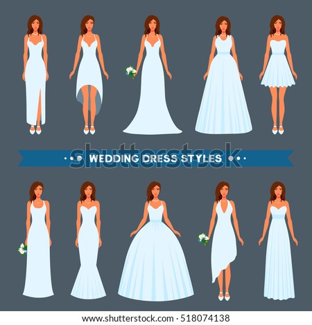 Variety Styles  Types  Fashions Wedding Dress  Stock Vector 