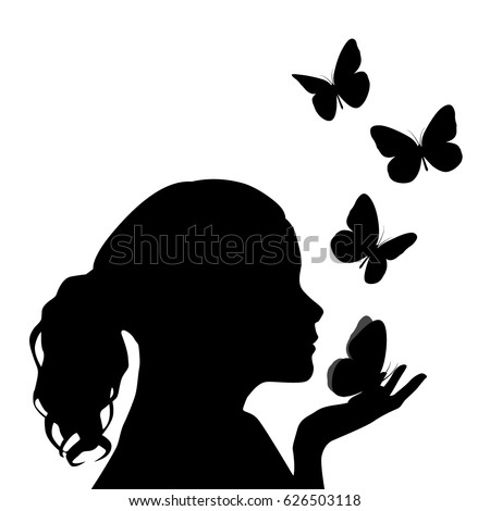 Silhouette Profile Girl Butterflies Vector Stock Vector 626503118 