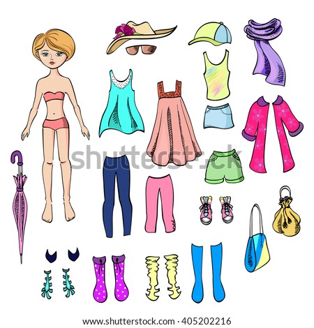 Paper Doll Beautiful Brunette Girl Clothes Stock Vector 300474035 ...