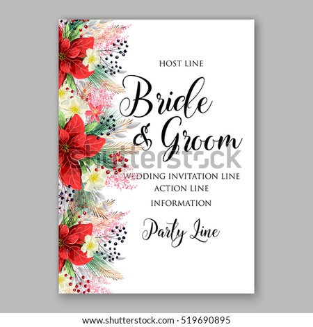 Poinsettia Wedding Invitation sample card beautiful winter floral ornament   - buy this stock vector on Shutterstock & find other images.