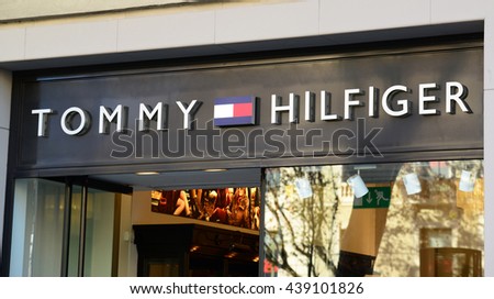 DECEMBER 31, 2014 - BARCELONA: The logo of the brand "Tommy Hilfiger"