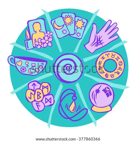 Psychic Fortune Telling Icons Multi Coloured Stock Vector ...