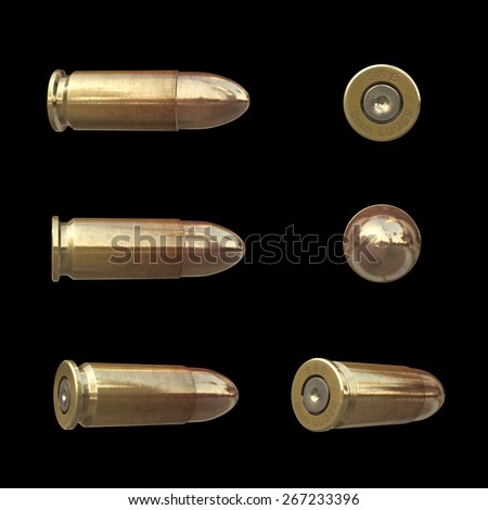 Bullet set isolated on black background
