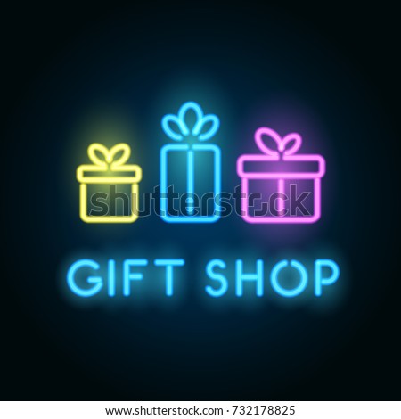 gift shop neon sign signboard storeのベクター画像素材 732178825