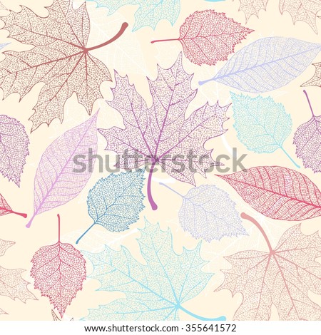 White skeleton decorative leaves vector seamless background