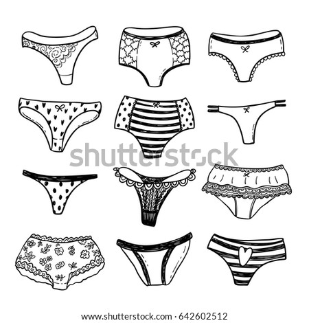 Set Womens Underwear Hand Drawn Vector Stock Vector 564921568