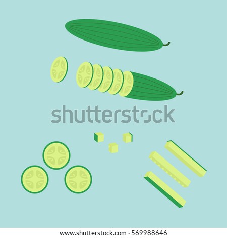 Sliced cucumber, cut, cubed icon. Vegetable and Herb, Vector Illustration
