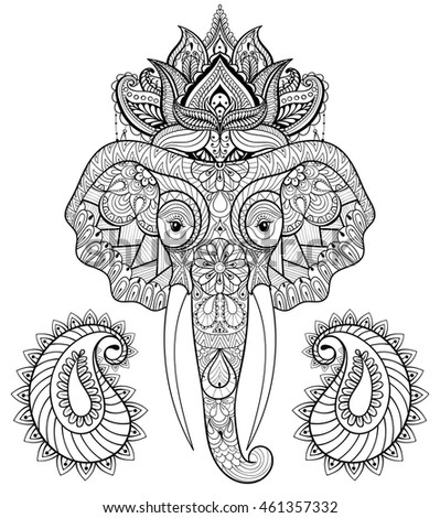 Elephant Hamsa Tattoo Design Sketch Coloring Page