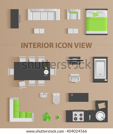 Set top view for interior icon design. Isolated Vector Illustration. Flat interior top view icon