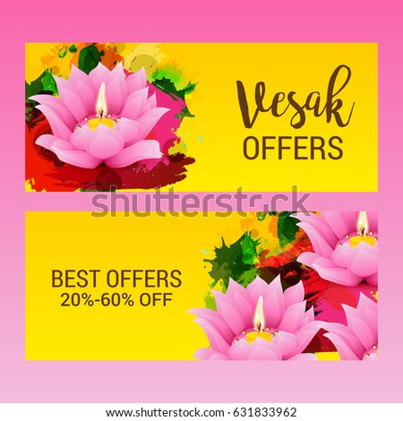 Vector illustration of a Banner for Vesak Day with Pink Lotus Flower.