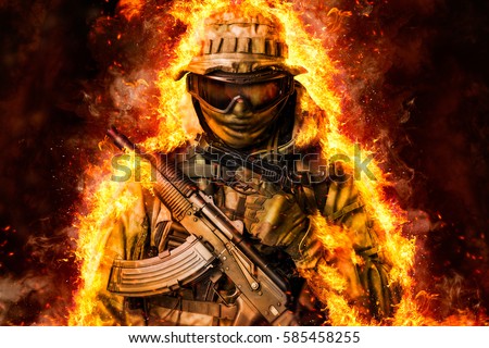 Special Forces Soldier Fire Assault Rifle Stock Photo ...