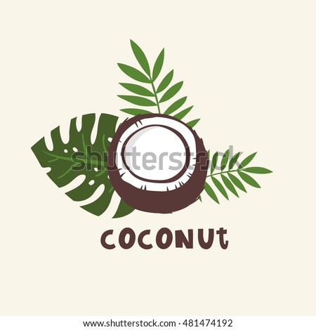Print with coconuts and tropical leaves.