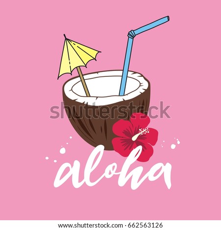 Print with coconuts and tropical leaves.